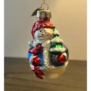 Thomas Pacconi Classics Snowman with Christmas Tree Blown Glass Ornament 3.25"